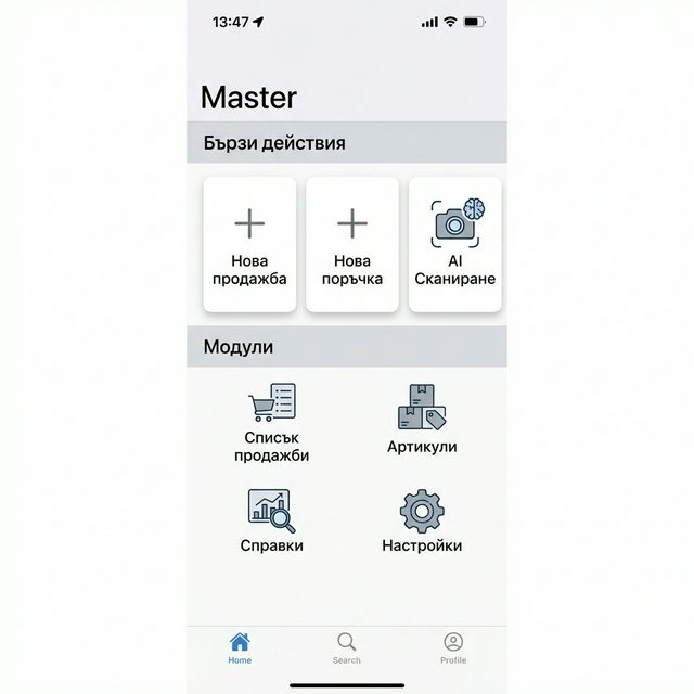 Мобилно приложение за бизнес управление - Начален екран